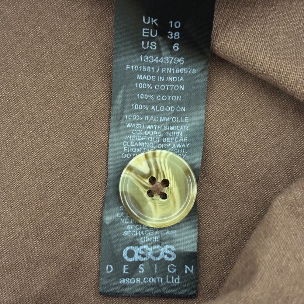 ASOS Design Cotton Utility Shirt Oversized Brown Shacket Pocket Top US 6 - Picture 7 of 10